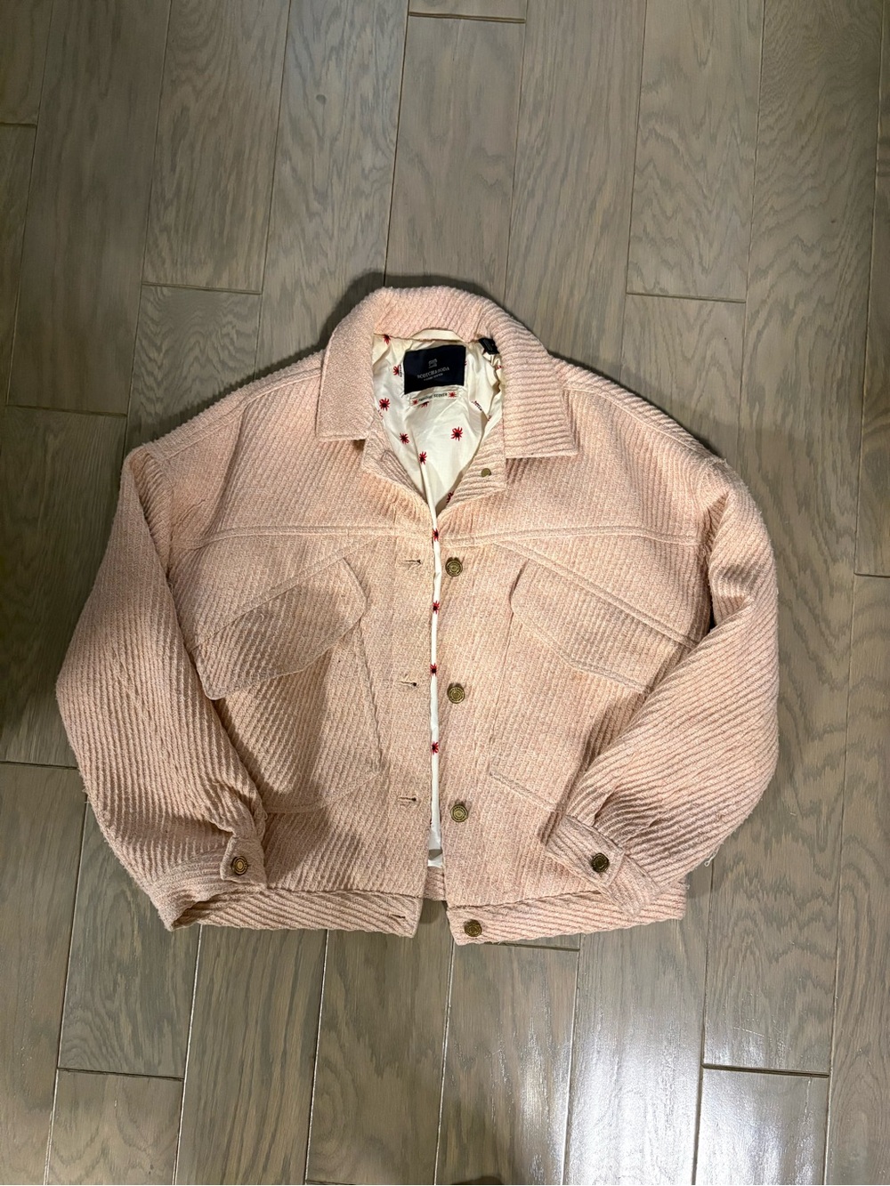 Scotch & Soda Wool Blush-Pink Textured Button Jacket